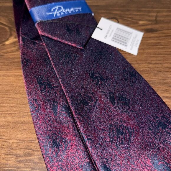 Pino Baldino Burgundy Black Tie with pocket square - Picture 6 of 6